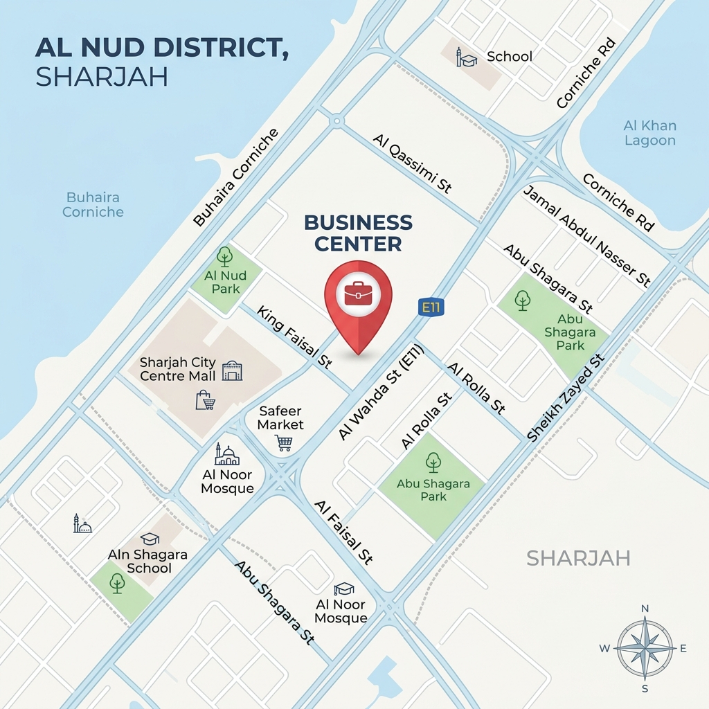 Al Durah Business Center map location in Al Nud Sharjah
